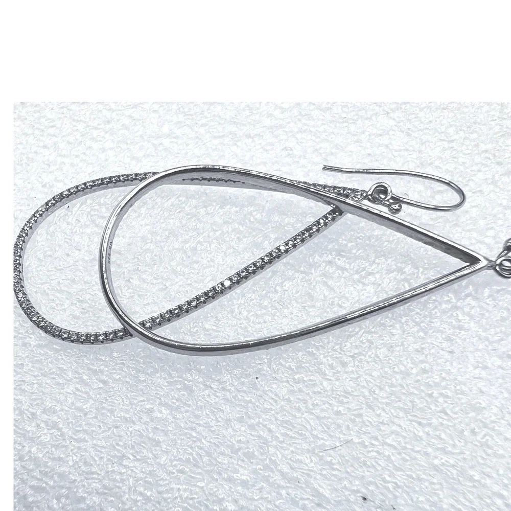 Sterling Silver CZ‎ Micro Pave Hoop Earrings Articulated Prom Formal Wedding